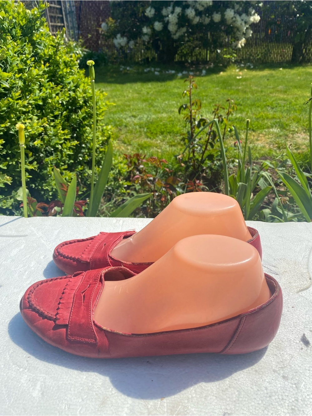 Leather Collection Women’s Red Suede Penny Loafers Shoes Size 9